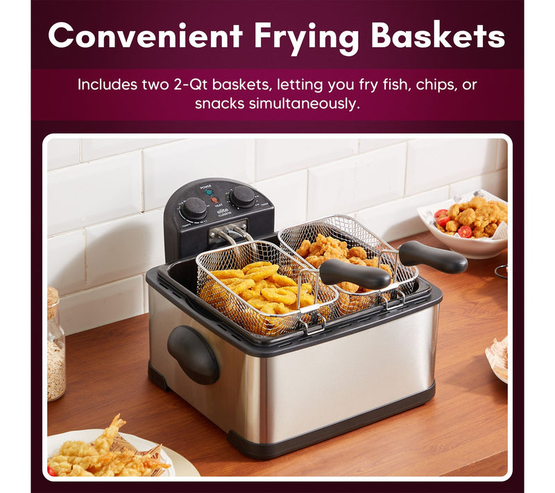 Elite Cuisine 4.5Qt Electric Deep Fryer with Dual Basket — View 3