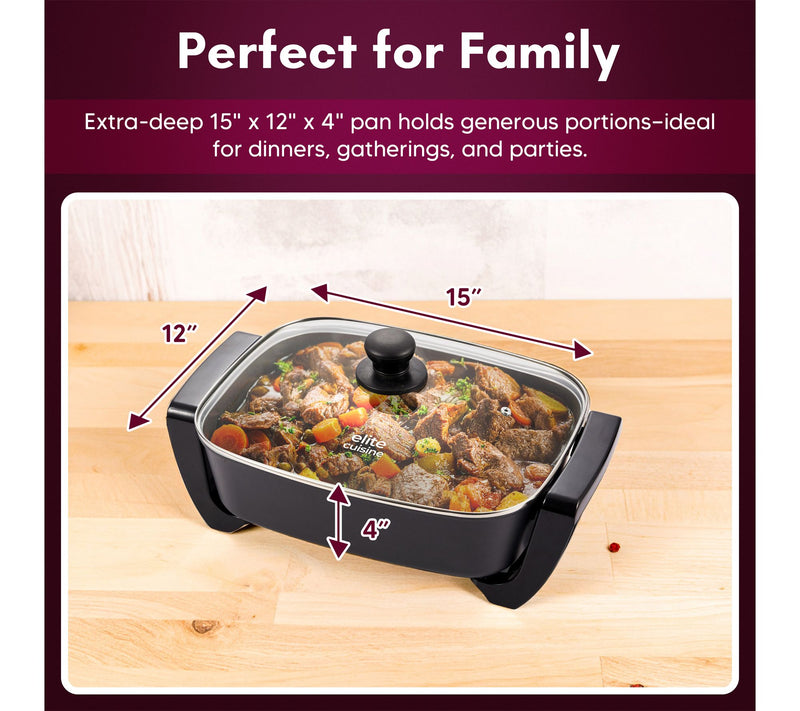 Elite Cuisine 15" x 12" Electric Skillet Ceralast — View 6