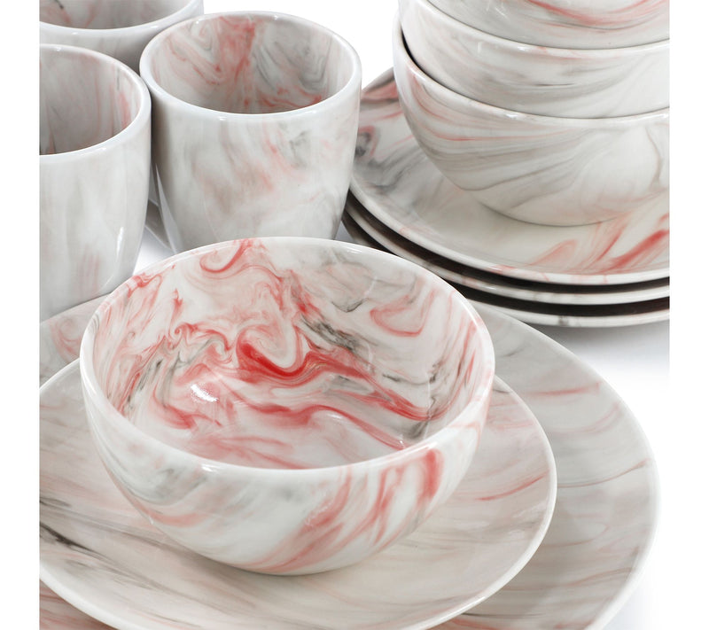 Elama Fine Marble Porcelain Dinnerware Set, 16Piece — View 10