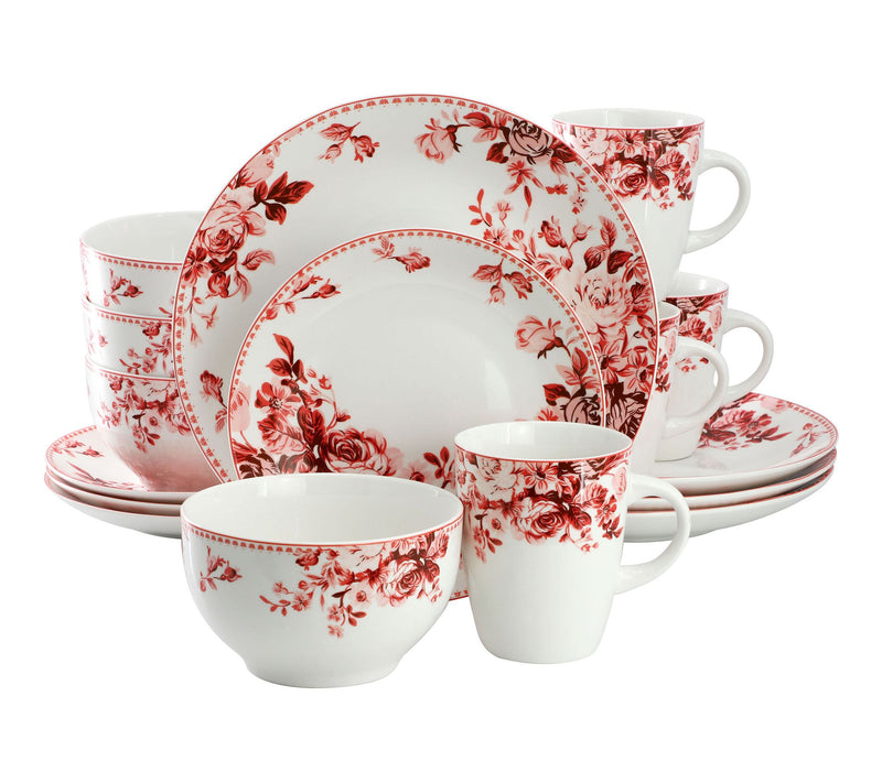 Elama Traditional Rose 16 Piece Stoneware Dinnerware Set — Main view