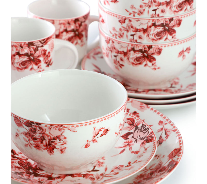 Elama Traditional Rose 16 Piece Stoneware Dinnerware Set — View 5