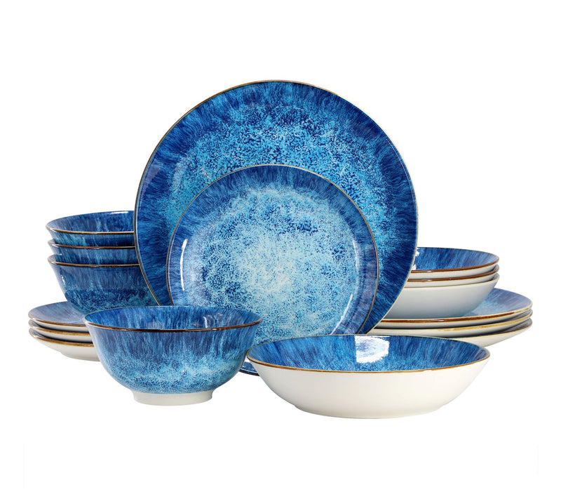 Elama Oceanus 16 Piece Porcelain Double Bowl Dinnerware Set — Main view