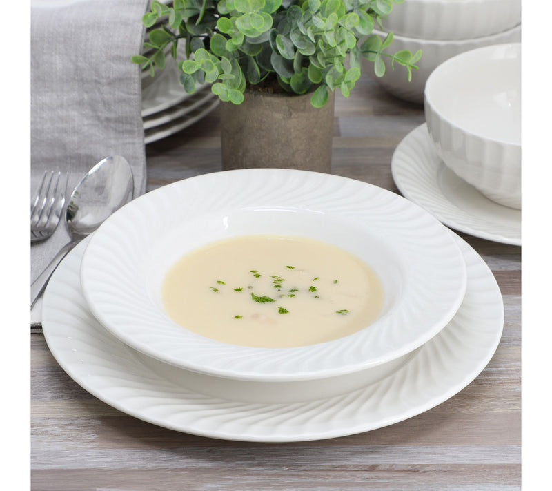 Elama Julia 16 Piece Scalloped Double Bowl Dinnerware Set — View 8