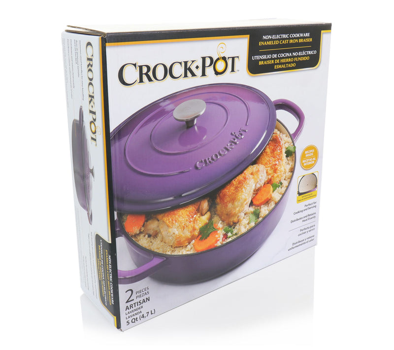 Crock-Pot Artisan 2pc 5qt Enameled  Braiser with Lid Lavender — View 4