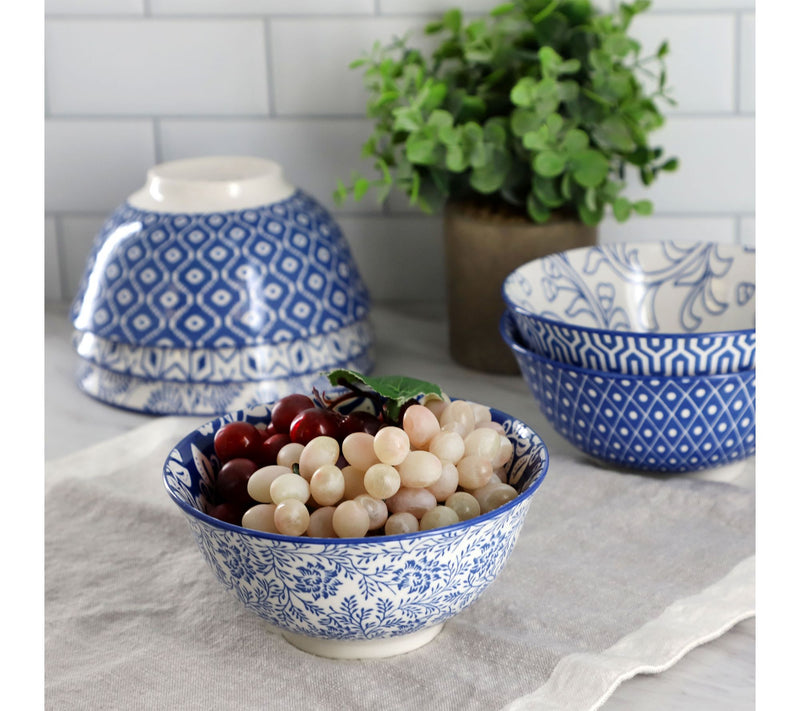 Elama Moxy 6pc Assorted 20oz Porcelain Footed Bowl Set in Blue — View 6
