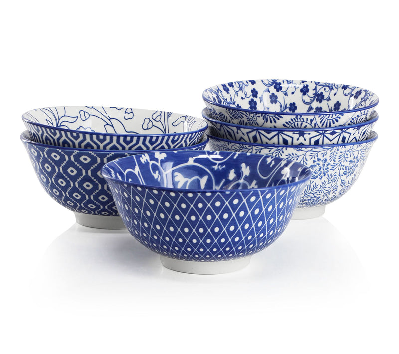 Elama Moxy 6pc Assorted 20oz Porcelain Footed Bowl Set in Blue — View 10