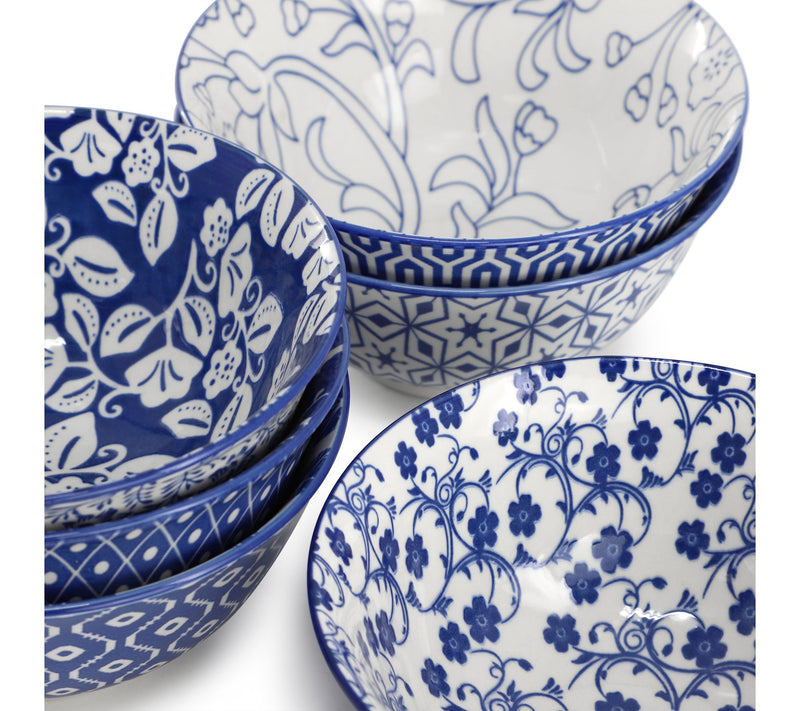 Elama Moxy 6pc Assorted 20oz Porcelain Footed Bowl Set in Blue — View 4