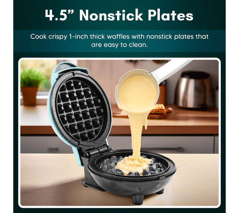 Elite Cuisine Mini Waffle Snack Maker, 300W, Mint — View 3