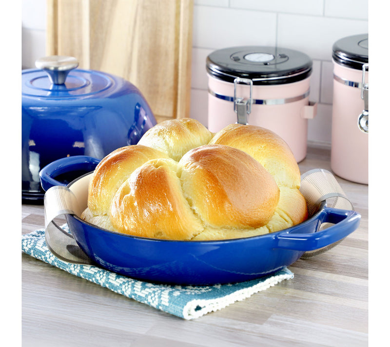 MegaChef 6qt Enameled Cast Iron Bread Pot Bluewith Baking Mat — View 7