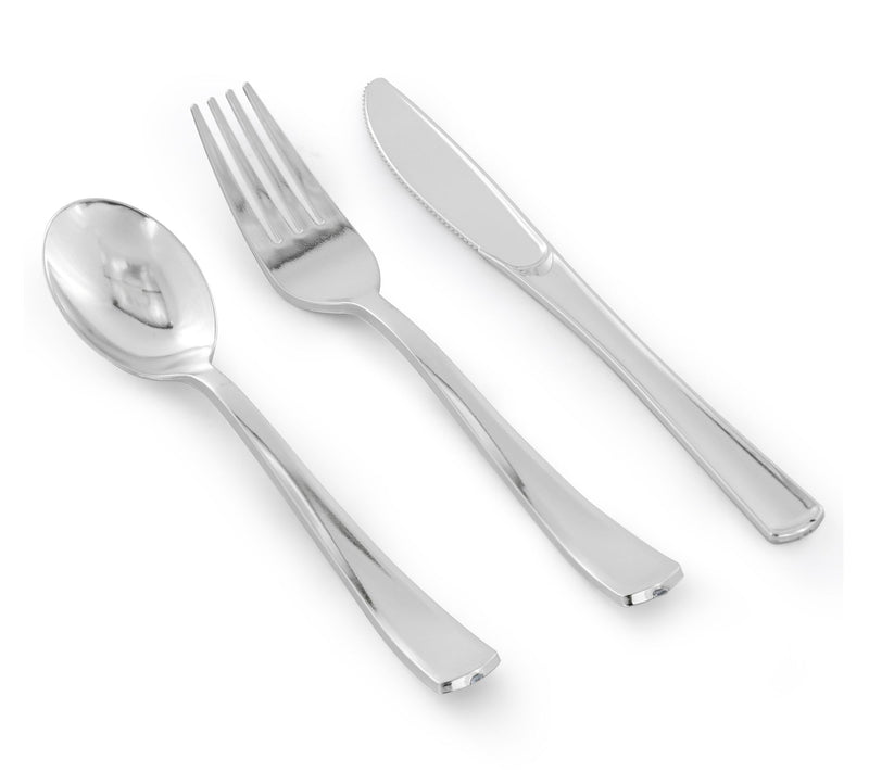 Elama 600 Pc Disposable Dinnerware Set for 100in White Silver — View 5
