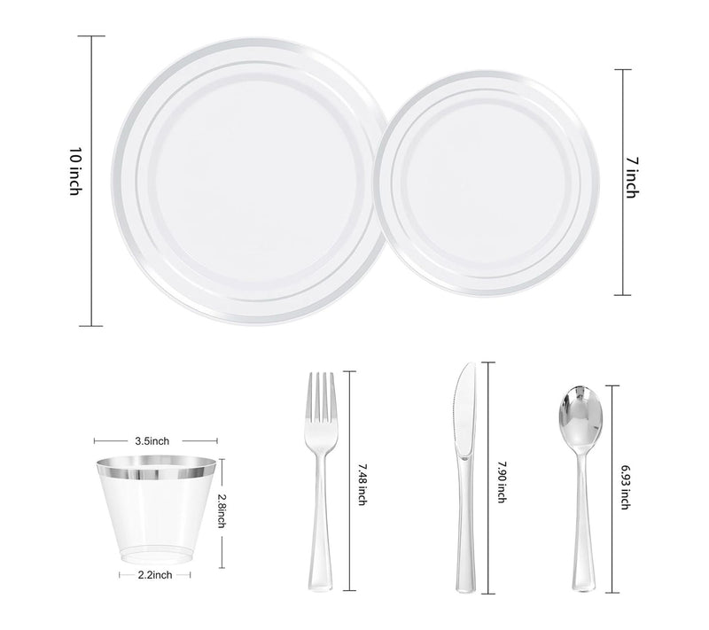 Elama 600 Pc Disposable Dinnerware Set for 100in White Silver — View 2