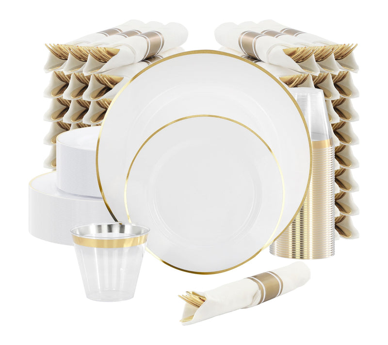 Elama 350 Piece Disposable Dinnerware Set for 50 in White Gold — Main view