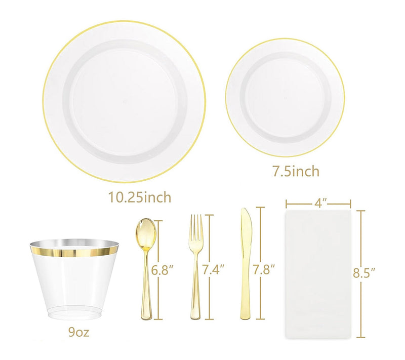 Elama 350 Piece Disposable Dinnerware Set for 50 in White Gold — View 2