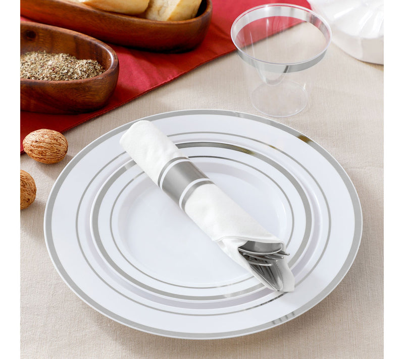 Elama 350 Pc Disposable Dinnerware Set for 50 in White Silver — View 7
