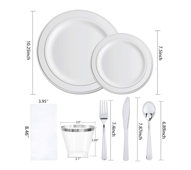 Elama 350 Pc Disposable Dinnerware Set for 50 in White Silver — View 2