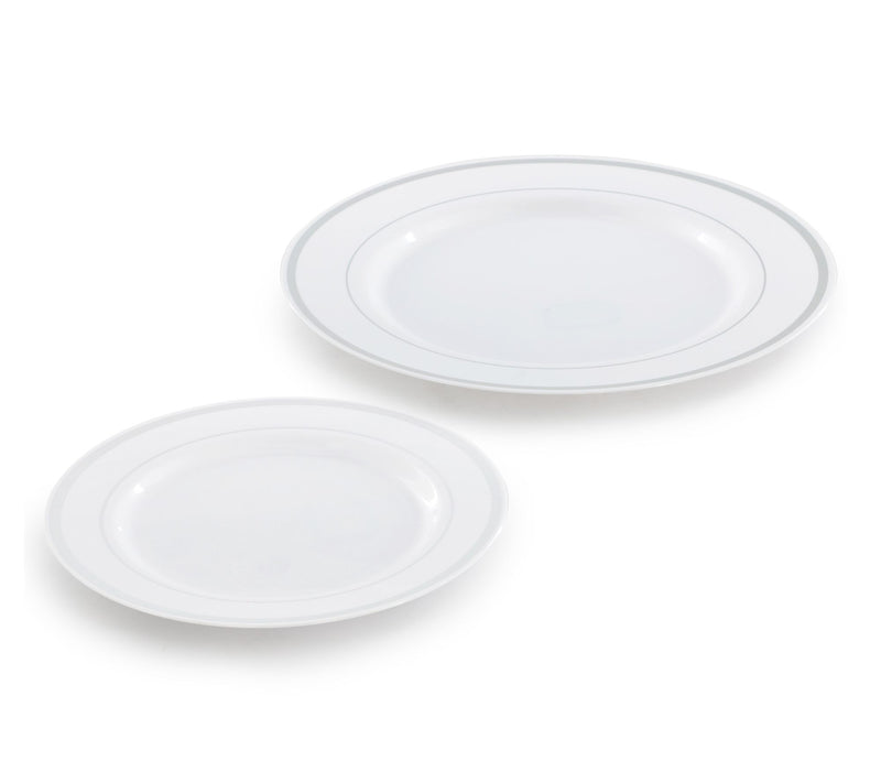 Elama 350 Pc Disposable Dinnerware Set for 50 in White Silver — View 3