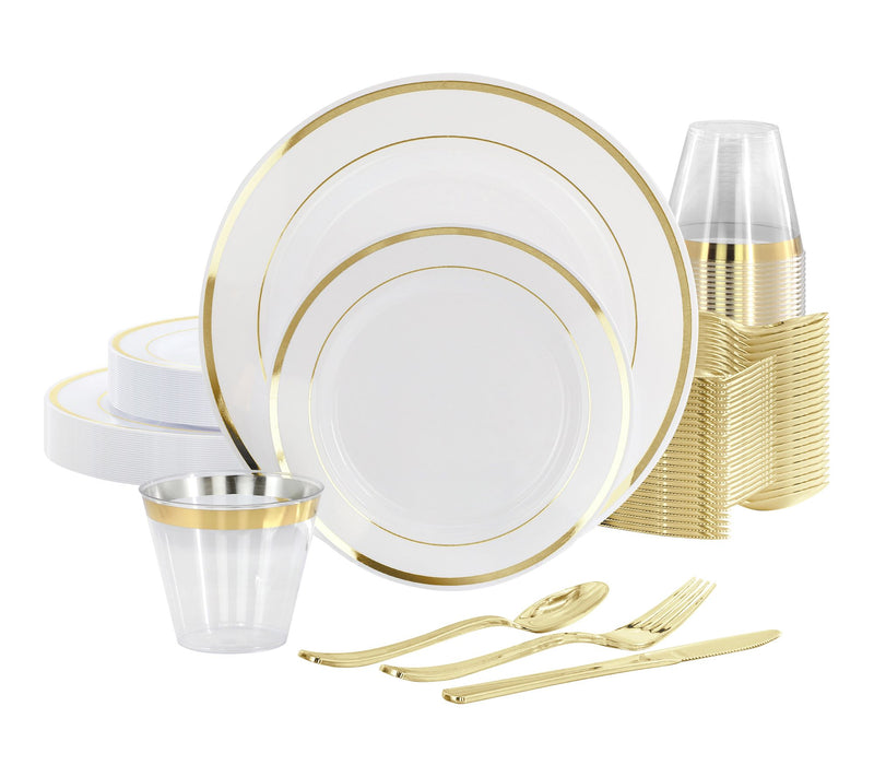 Elama 150 Piece Disposable Dinnerware Set for 25 in White Gold — Main view