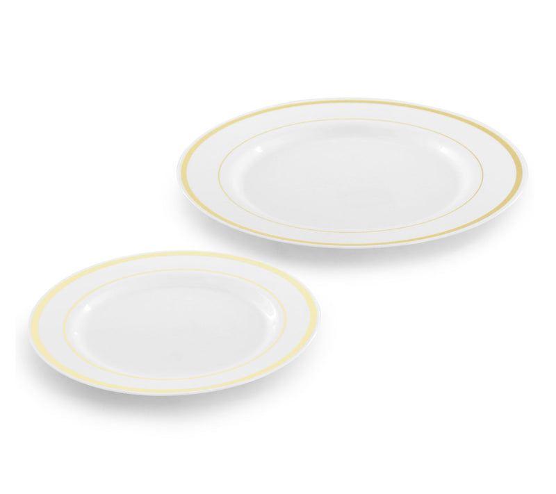 Elama 150 Piece Disposable Dinnerware Set for 25 in White Gold — View 3