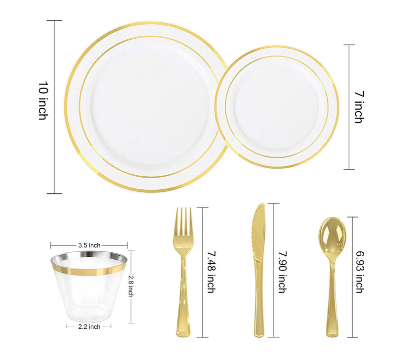 Elama 150 Piece Disposable Dinnerware Set for 25 in White Gold — View 2