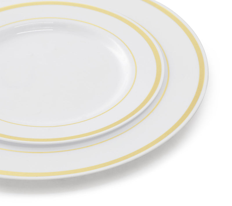Elama 150 Piece Disposable Dinnerware Set for 25 in White Gold — View 6