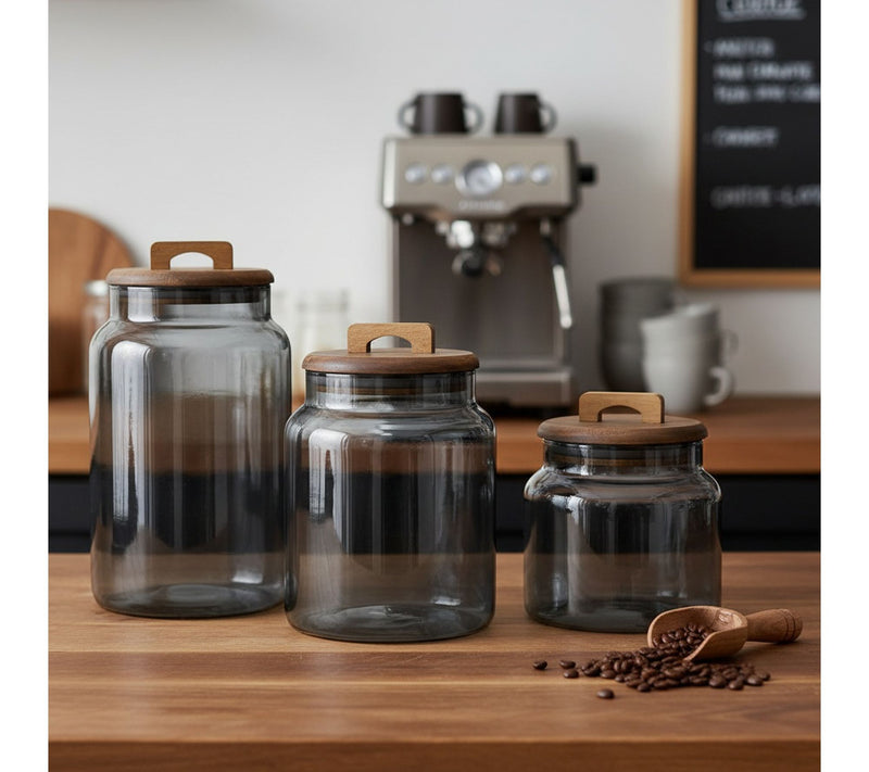 10 Strawberry Street Acacia Set of 3 GraduatedGlass Canisters — View 5
