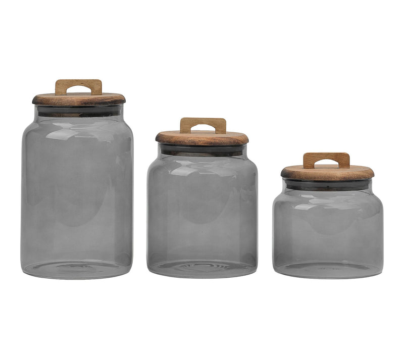 10 Strawberry Street Acacia Set of 3 GraduatedGlass Canisters — Main view