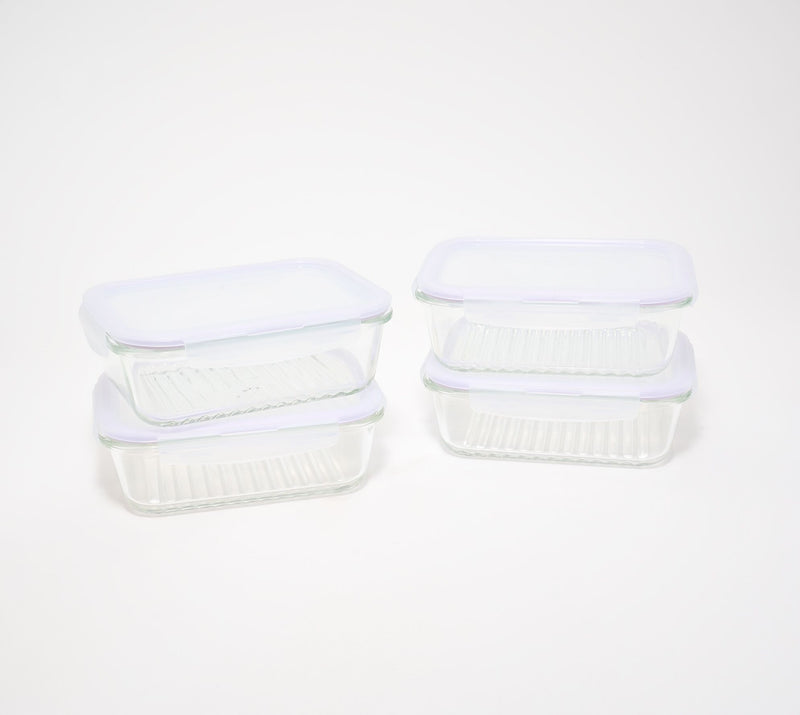 LocknLock Set of 4 Rectangle Glass Containers with Wave Bottom — View 13