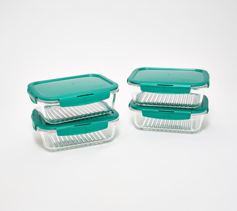 LocknLock Set of 4 Rectangle Glass Containers with Wave Bottom — View 14