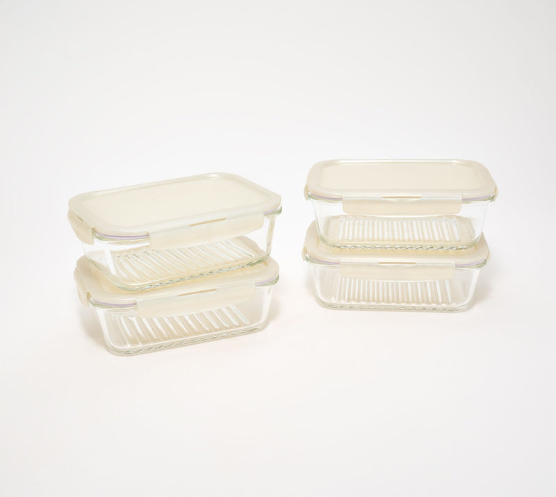 LocknLock Set of 4 Rectangle Glass Containers with Wave Bottom — View 16