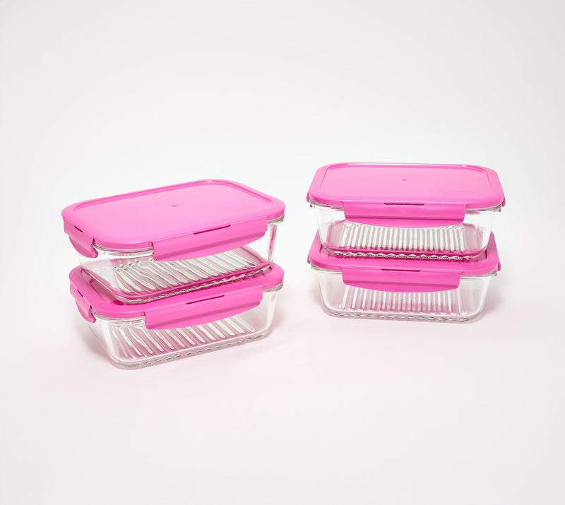 LocknLock Set of 4 Rectangle Glass Containers with Wave Bottom — View 17