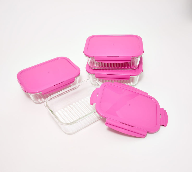 LocknLock Set of 4 Rectangle Glass Containers with Wave Bottom — View 4