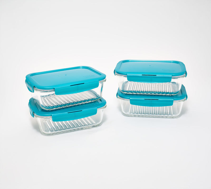 LocknLock Set of 4 Rectangle Glass Containers with Wave Bottom — View 18
