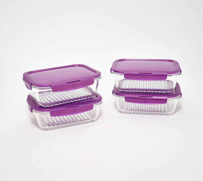 LocknLock Set of 4 Rectangle Glass Containers with Wave Bottom — View 19