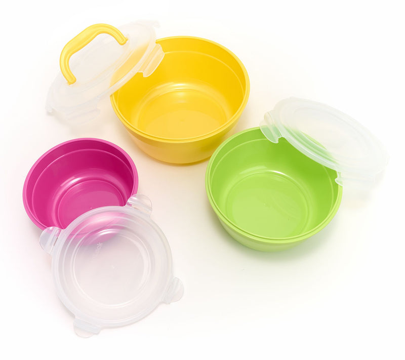 LocknLock Set of 3 Multi-Color Bowls Handle Lid — View 2