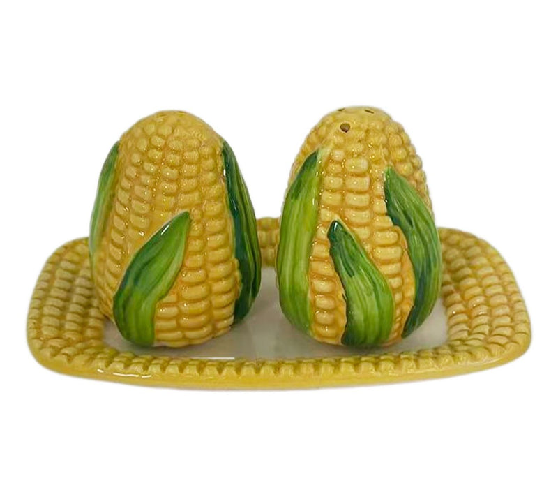 Temp-tations Nostalgic Corn Cob Salt and Pepper Shakers w/ Tray — Main view