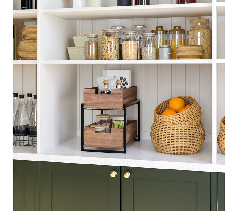 Seville Classics Acacia 2-Tier Sliding Kitchen Storage Baskets — View 8