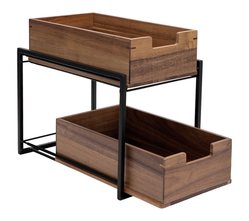 Seville Classics Acacia 2-Tier Sliding Kitchen Storage Baskets — View 2