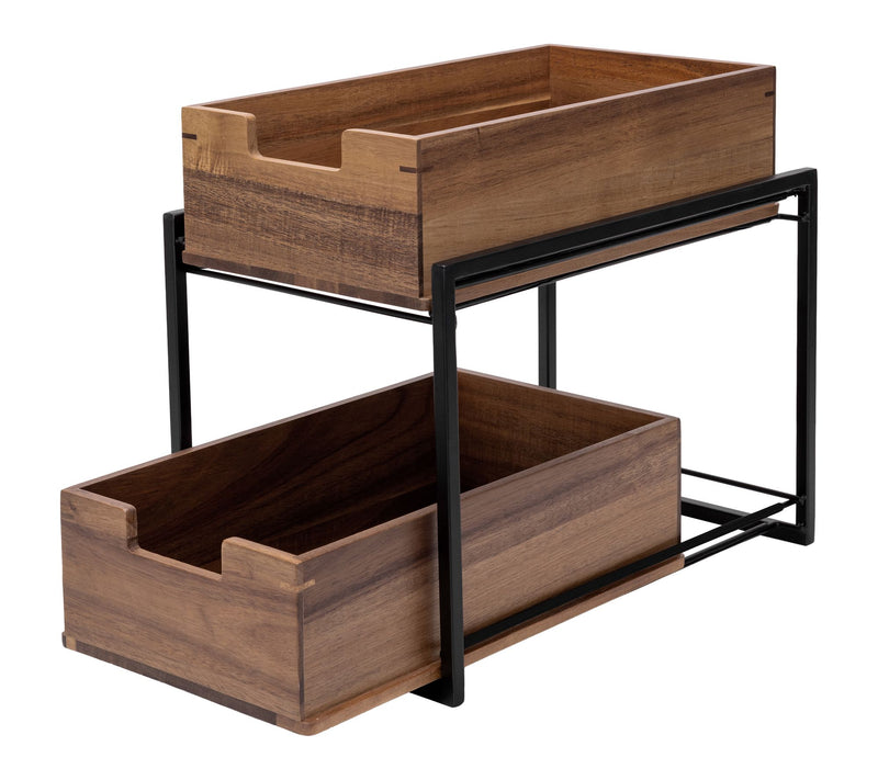 Seville Classics Acacia 2-Tier Sliding Kitchen Storage Baskets — View 3