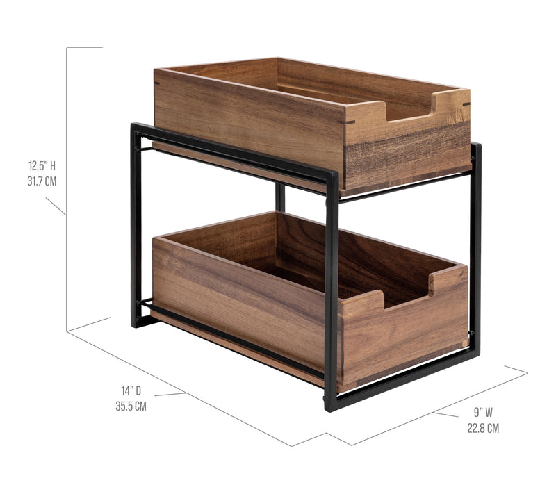 Seville Classics Acacia 2-Tier Sliding Kitchen Storage Baskets — View 5