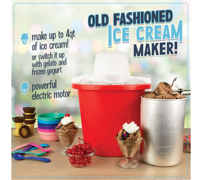 Nostalgia 4 Qt. Red Bucket Electric Ice Cream Maker — View 2