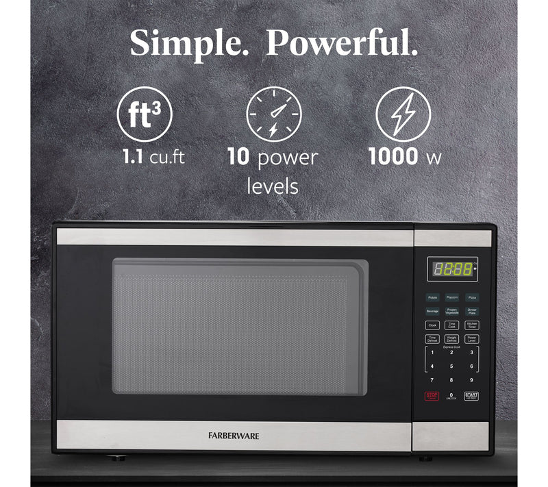 Farberware 1.1 cu. ft. Black & Stainless Steel1000W Microwave — View 2