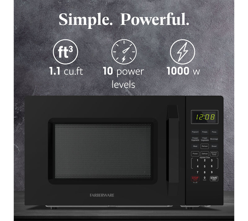 Farberware 1.1 cu. ft. 1000-Watt Compact Microwave Oven — View 2