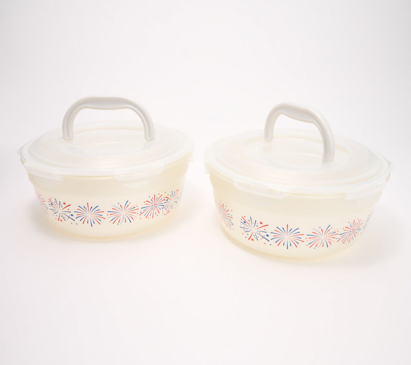 LocknLock Set of 2 Patriotic Print Bowls w/ Handle Lids — View 5