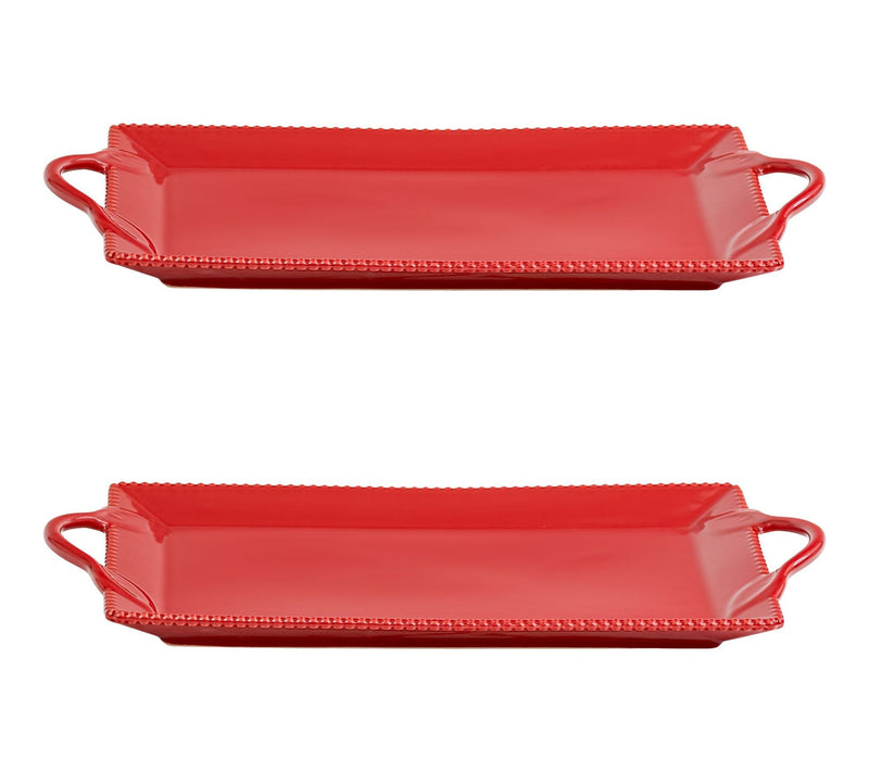 10 Strawberry Street Set of 2 Beaded Leaf Handle Serving Tray — View 5