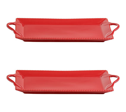 10 Strawberry Street Set of 2 Beaded Leaf Handle Serving Tray