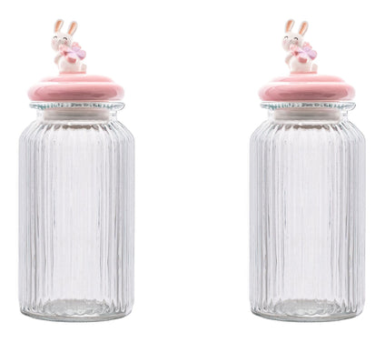 10 Strawberry Street Set of 2 Figural Knob Glass Canisters