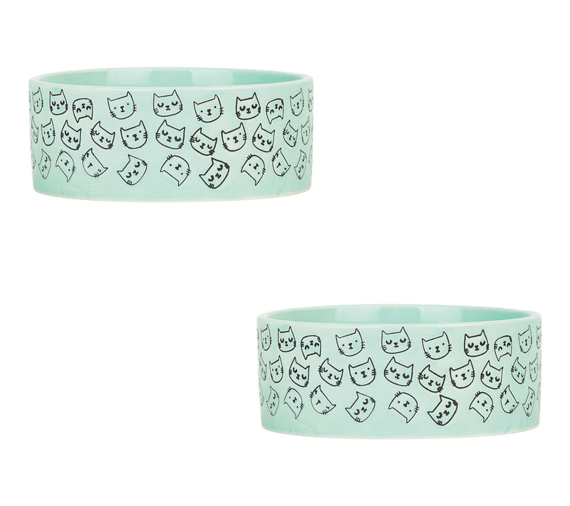 10 Strawberry Street Set of 2 Wax Resist Cat Face Pet Dishes — View 10