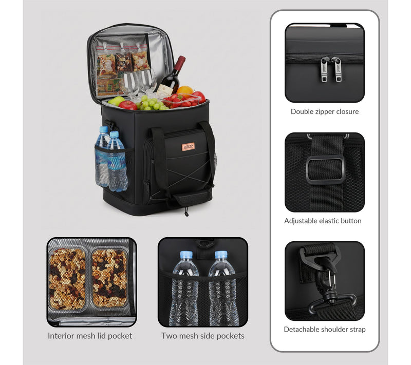 DUKAP DASH Insulated Soft Cooler Tote Bag Black — View 3