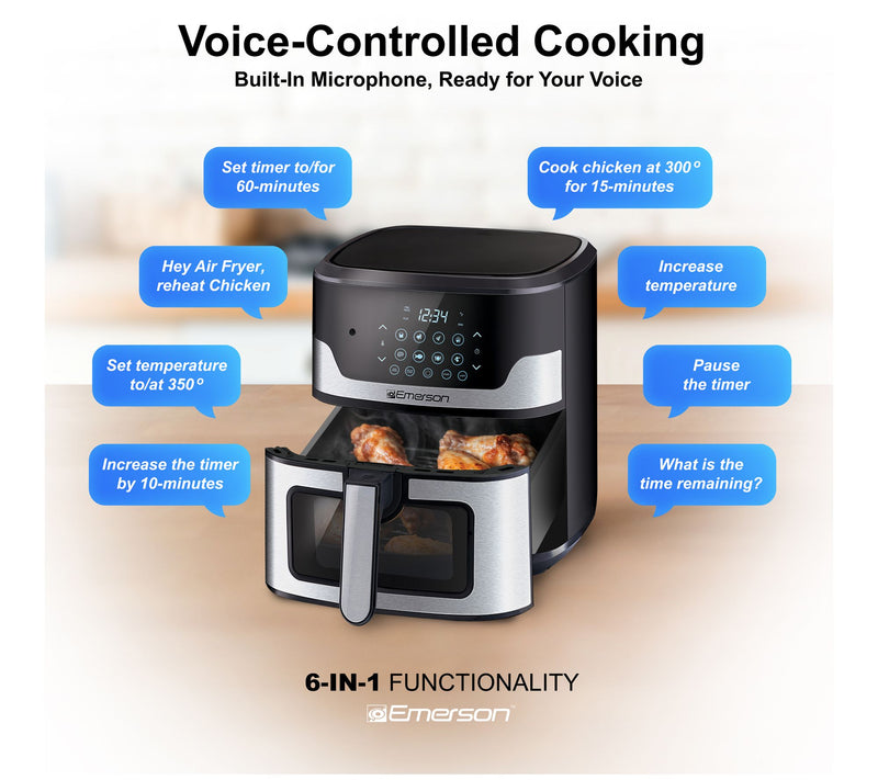 Emerson SmartVoice 5.3 QT Air Fryer, 1000+ Voice Commands No APP — View 6