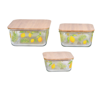 Temp-tations 3-Piece Glass Storage Set with Wood Lids